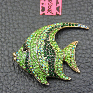 Betsey Johnson Shiny Green Crystal Enamel Tropical Fish Charm Brooch Pin Gifts