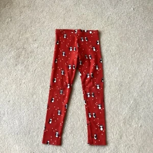 GYMBOREE GIRLS LEGGINGS/ PANTS, 7, WINTER PENGUINS ON RED, STRETCH WAIST, CUTE - Picture 1 of 3