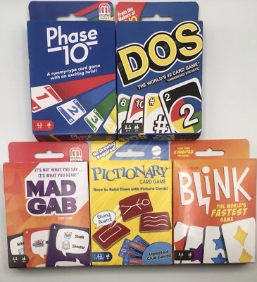 5 New Card Game Lot -Bundle Includes: Phase 10-Dos- Mad Gab-Pictionary-Blink Wow - Image 1 of 4