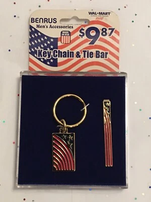Vintage Benrus Keychain & Tie Bar American Flag Men’s Acceesories Very Nice! - Image 1 of 4