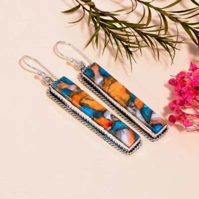 Oyster Copper Turquoise 925 Sterling Silver Beautiful Women Gift Earring, M445 - Image 1 of 4