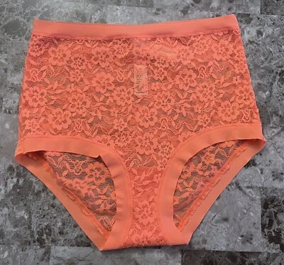 NUEVO CON ETIQUETAS BRAGAS VICTORIA'S SECRET NARANJA MELOCOTÓN ENCAJE FLORAL NO SHOW CINTURA ALTA Foto 1 de 3