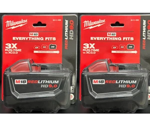 2Pack Milwaukee M18 High Demand Lithium-Ion 9.0Ah Battery 48-11-1890 US Shipping - Picture 1 of 1