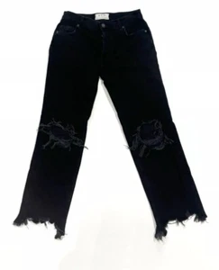 We the Free People Jeans 24 Maggie Black Distressed Chew Hem Mid Rise - Picture 1 of 5