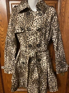 BETSEY JOHNSON Sexy Crisscross Back, Leopard Animal Print Belted Trench COAT, S - Picture 1 of 16