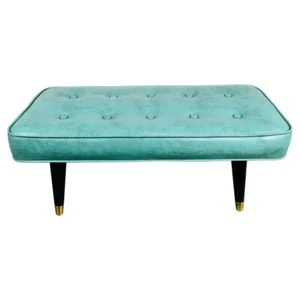 Vintage Mid-Century Milo Baughman Style Turquoise Tufted Bench - Picture 1 of 8
