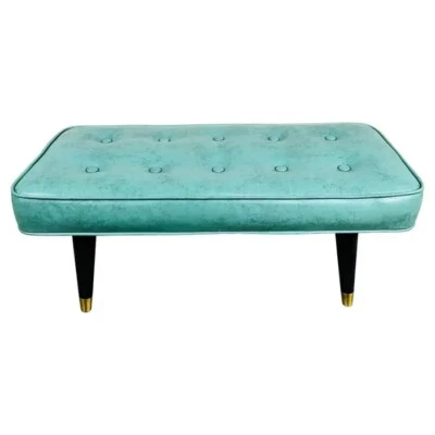Banco acolchado turquesa estilo Milo Baughman de mediados de siglo vintage Foto 1 de 4