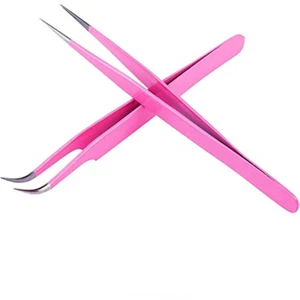 2Pcs Lash Tweezers for Eyelash Extensions Hand Calibrated Straight & Curved Tip - Picture 1 of 5