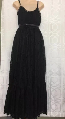 Vestido Valentino Largo Negro Algodón Ojales Cuero Cinturón Volantes Talla 2 Nuevo con Etiquetas $8290 Foto 1 de 4