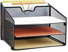 Mesh Office Desktop Accessories Organizer, Desk File Organizer with 3 Paper Tray