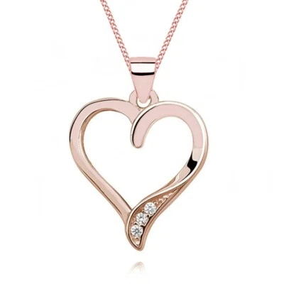 Damen Halskette Zirkonia Herz Anhänger aus echtem 925 Silber Gold Rosegold Kette - Bild 1 von 4