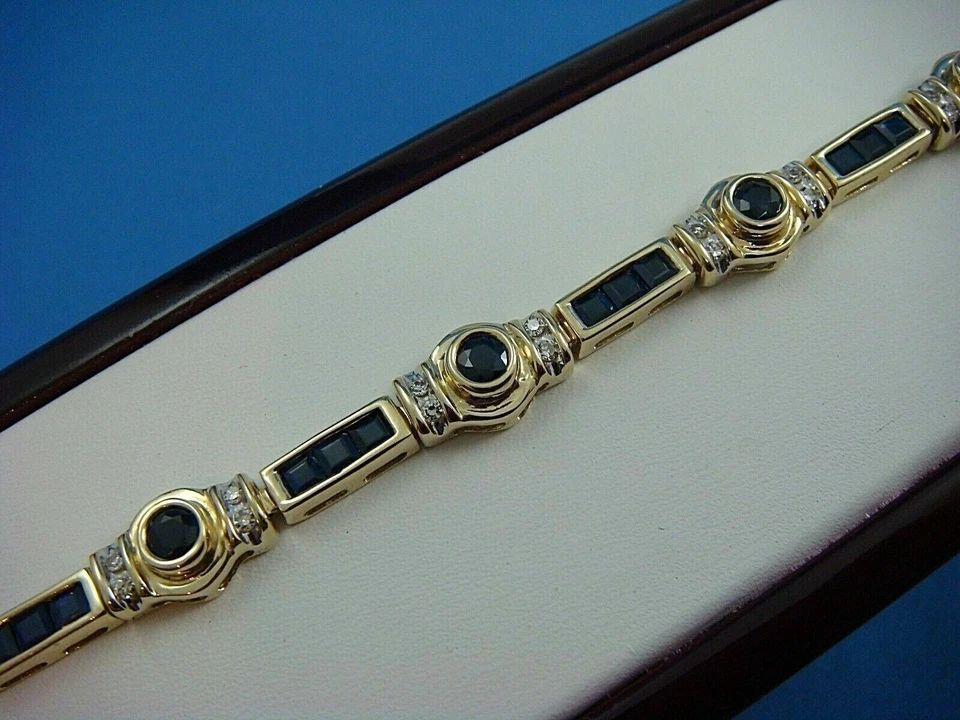 15CT Round Simulated Blue Sapphire 14k Yellow Gold Plated Men's Tennis Bracelet - Image 1 of 4