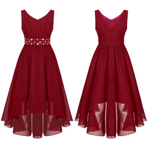 Kids Girls Gown Formal Dress Prom Skirt Evening Costume Elegant Birthday Party - Picture 1 of 41