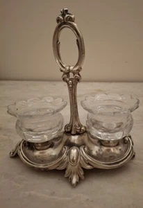 Antique French Double Salt Cellars Sterling Silver Crystal Hallmarked 19th C - Picture 1 of 3