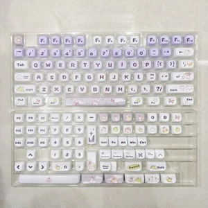 138 Keys Cute Purple Rabbit MOA Round PBT Dye Sub Keycap Set - Picture 1 of 6
