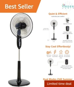 Quiet 16-Inch Pedestal Cooling Fan - Adjustable, Remote-Controlled, Black Finish - Picture 1 of 9