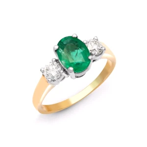 1.68 carat Round & Oval cut Diamond & Emerald Ring Claw-set 18ct Yellow Gold - Picture 1 of 6