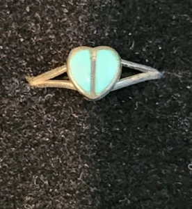 Zuni Style Indian Sterling Silver Turquoise Heart Ring - Size 4 thru 8 - Picture 1 of 3