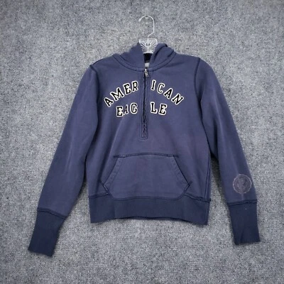 VINTAGE American Eagle Hoodie Women S Small Blue 1/2 Zip Pullover Sweatshirt Y2K - Image 1 of 4