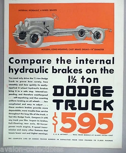 Dodge Truck IMPRESO ANUNCIO - 1930 ~~ camiones, frenos hidráulicos - Imagen 1 de 1