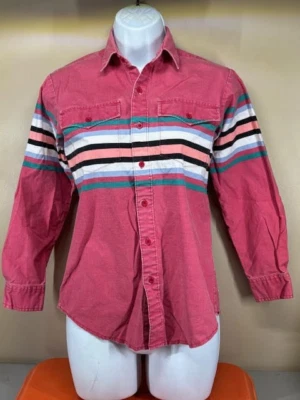 VTG 90's Wrangler Brushpopper Pink Stripe Youth 14 XL Shirt Button Up Long Tails - Image 1 of 4