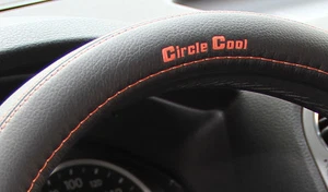 14.75" Black & Orange Steering Wheel Cover PVC Leather Sew on 58013 Sedan Coupe  - Picture 1 of 10