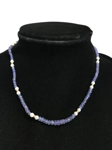 14K Tansanit facettierte Perlen Perlenkette klassisch Gold lila 16" MA signiert - Bild 1 von 5