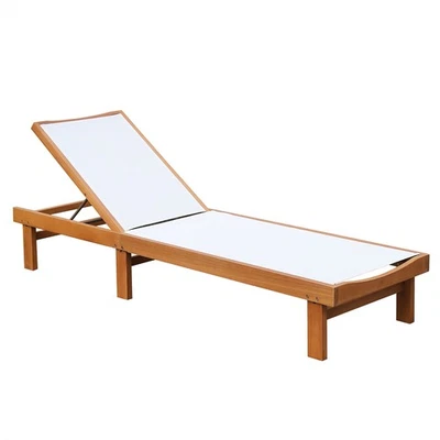 Patio Lounge Chair Chaise Solid Wood Back Adjustable Recliner Deck Furniture - Image 1 of 4