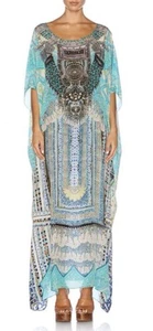 Camilla Topkapi Sky Sheer Long Round Neck Silk Kaftan Dress Size OSFM Aqua Blue - Picture 1 of 11