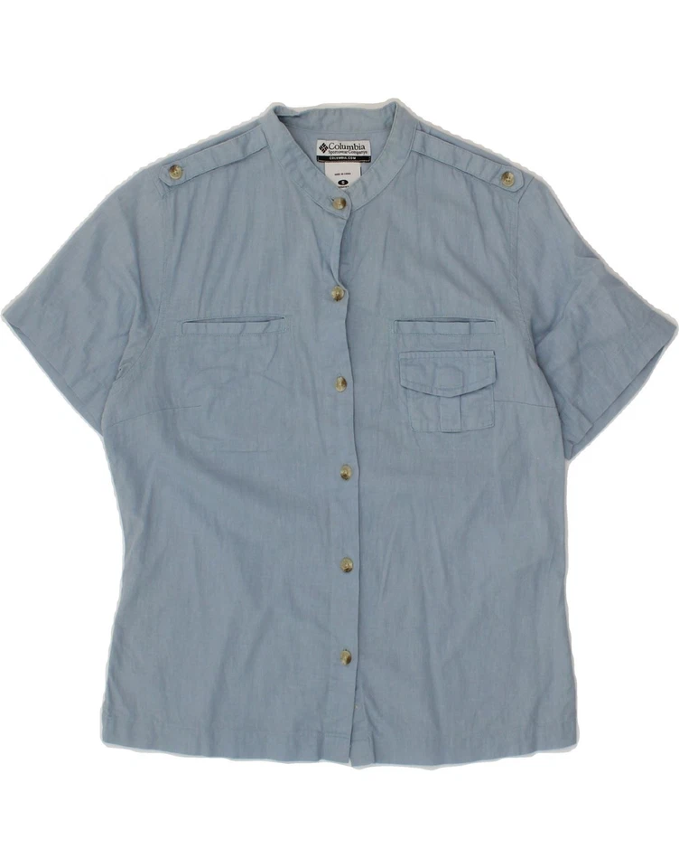 COLUMBIA Womens Military Short Sleeve Shirt UK 10 Small Blue Linen CQ15 - Image 1 of 3