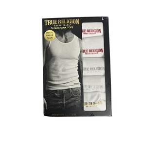 True Religion Herren 5er Pack Tank Top Unterhemden A-Shirts weiß Größe Large 42-44 - Bild 1 von 4