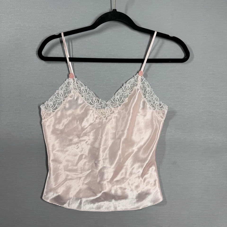 VTG Victorias Secret Gold Label Satin Lace Cami Tank Size P Pink Button Y2K XS - Image 1 of 4