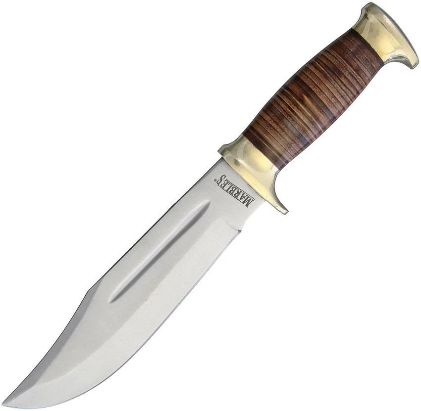 Marbles Bowie Knife Stainless Clip Point Blade Stacked Leather - MR556 - SM1085 - Image 1 of 1