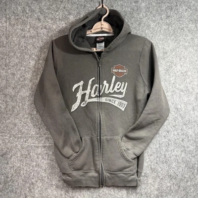 Harley-Davidson Hoodie Mens Medium Gray Full Zip Sherpa Lined Barnett El Paso TX - Image 1 of 4