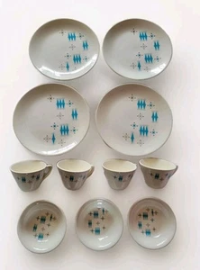 Vintage 1950’s Atomic Starburst Dish Set / Dinnerware MCM Blue Snowflake Clemens - Picture 1 of 8
