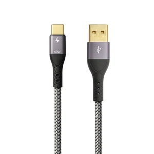 ProfiPatch Câble USB A vers USB C Textile 60W QC 3A Gris Contact Or - Photo 1/64