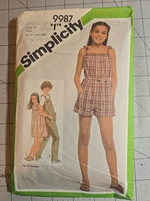 Vtg Simplicity Girls' Jumpsuit in 2 Lengths & Sundress Pttrn 9987 Sz 12 CUT ✅️ - Image 1 of 2