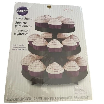 NEW Wilton 3-Tier Blk Borders Wedding Party Cupcake Dessert Stand Holder Display - Image 1 of 3