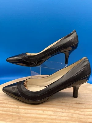 Anne Klein Fairly Pump Women's Sz 8.5M Black Leather Kitten Heels Pointed Toe - Image 1 of 4