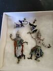 Enameled Sterling Silver Siam Dancer Brooches and Siam Bell and Bow Earings