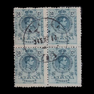 ALFONSO XIII. 1909-22.50c Blq4.Matasello.Edifil 277 +OBSEQUIO - Imagen 1 de 2