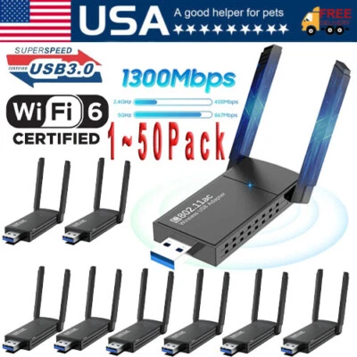 USB 3.0 Wireless WIFI Adapter 1300Mbps Long Range Dongle Dual Band Network Lot - Image 1 of 4