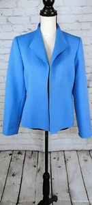 NEW LOUBEN Vintage 90s Open Front Blazer Jacket Classic Fit Textured Blue Size 8 - Picture 1 of 17