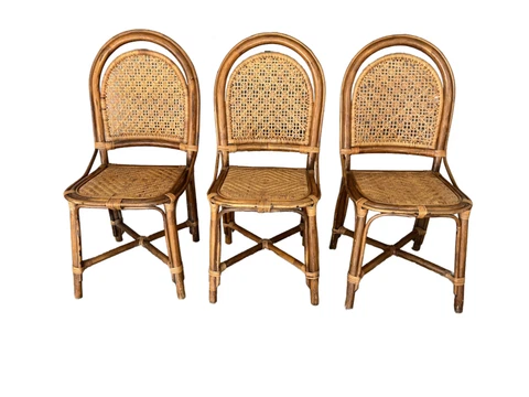 Set Of Three Vintage Bamboo and Vienna Straw Chairs 1970's Cover