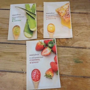 Innisfree Its A Real Squeeze Face Mask Lot Of 3 Honey Aloe & Strawberry NEW - Picture 1 of 6