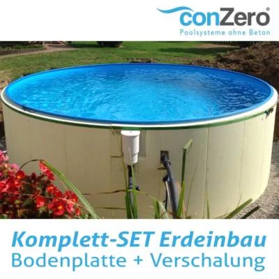 SET Rundpool Erdeinbau Schalung Bodenbelag Hartschaum PVC Ø 3m 1,35 m conZero - Bild 1 von 4