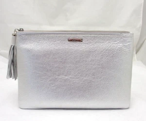 GiGi New York Uber Clutch Silver Metallic Goatskin Leather Tassel Evening $220 - Picture 1 of 9