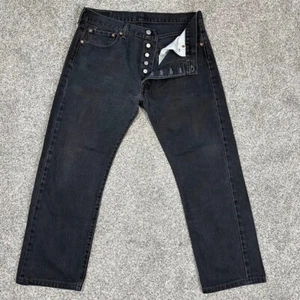 Levi’s 501 Black Jeans Button Fly 34x30 (33x27) Thick Denim Classic Skate Work - Picture 1 of 11