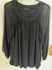 Evans Ladies Black Lurex Sparkly Square Neck Top Size 22 - Picture 1 of 2