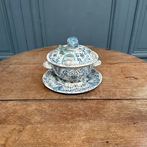 e?Soupière et plat en faïence XXe L9048 - Foto 1 di 10